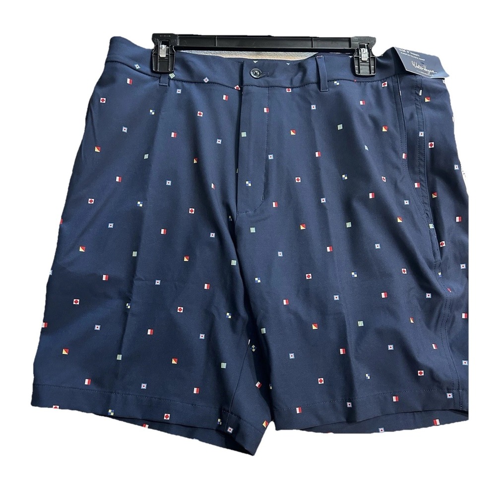 Walter Hagen P11 EWaist Navy Sailing Geo Men's 36 Printed Shorts (D1)